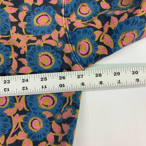 Natural Life Floral Print Sweatshirt Teal Cropped V Neck Long Sleeve Women's M - Picture 11 of 12
